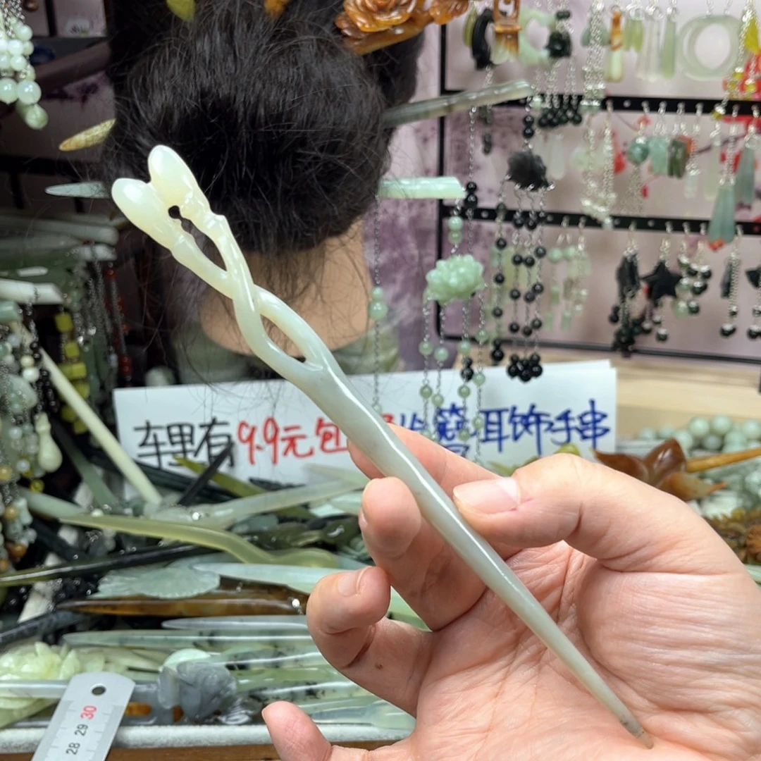 未镶嵌岫玉发饰长度19厘米左右