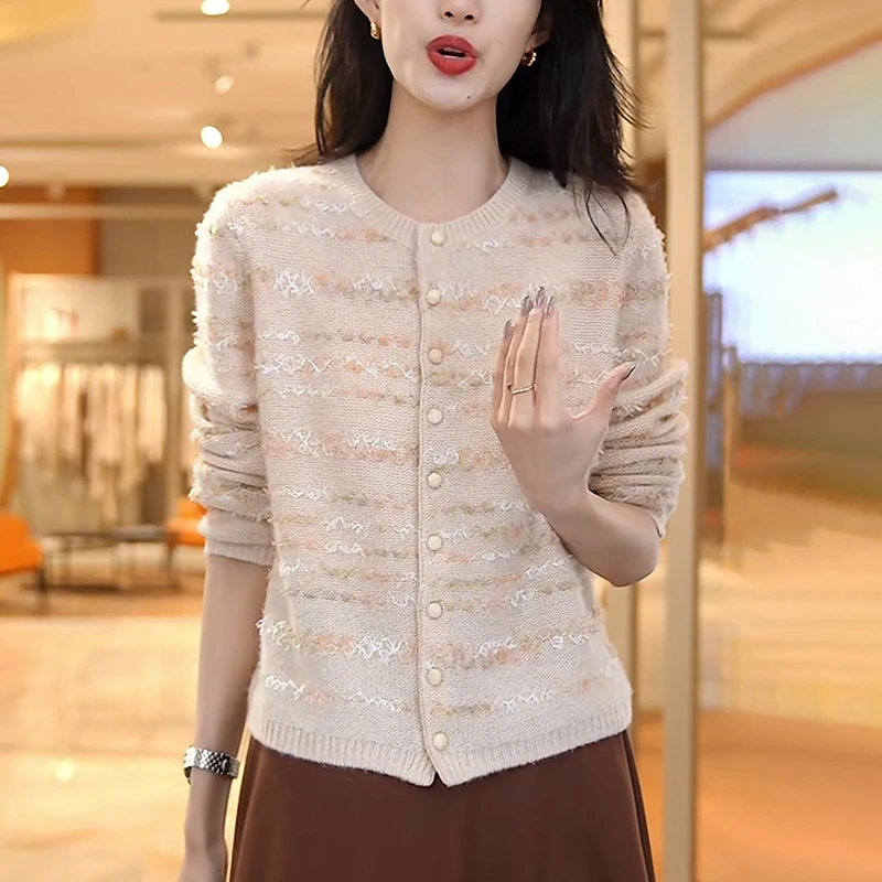 针织提花开衫外套女2025秋季新款软糯减龄休闲显瘦高级感长袖上衣