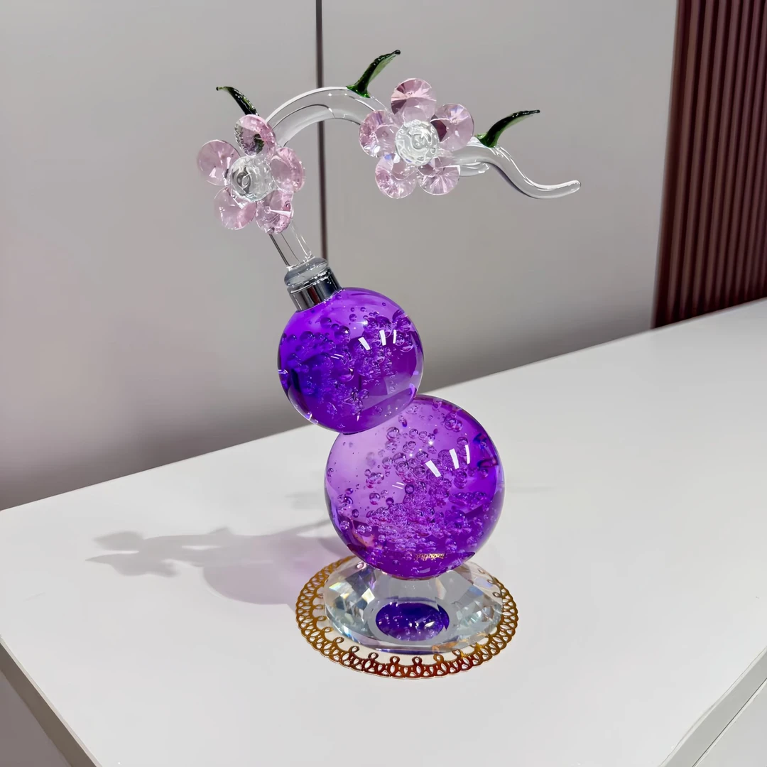 新款双花紫水晶葫芦摆件客厅玄招财位轻奢高档好物乔迁新居礼品花