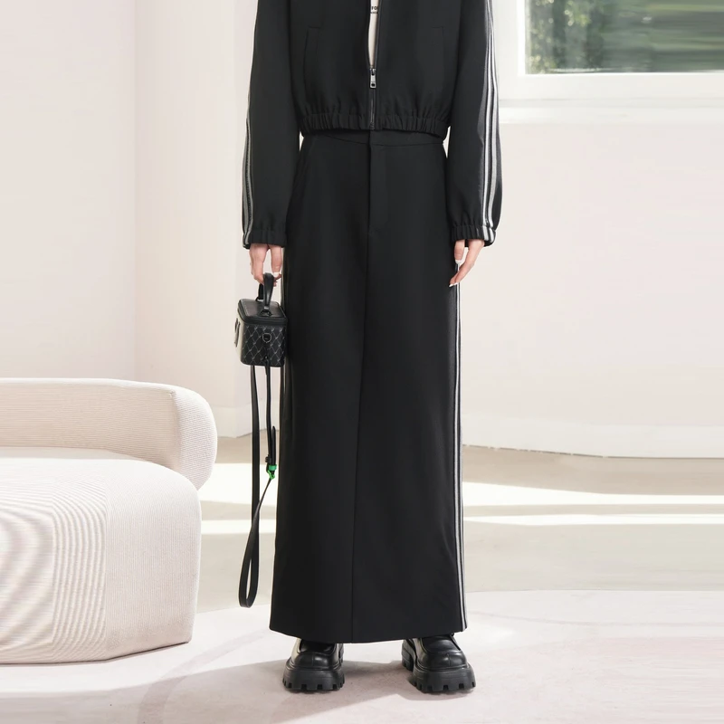 U/TI/尤缇UTI显瘦气质时尚黑色宽松收腰休闲百搭半裙