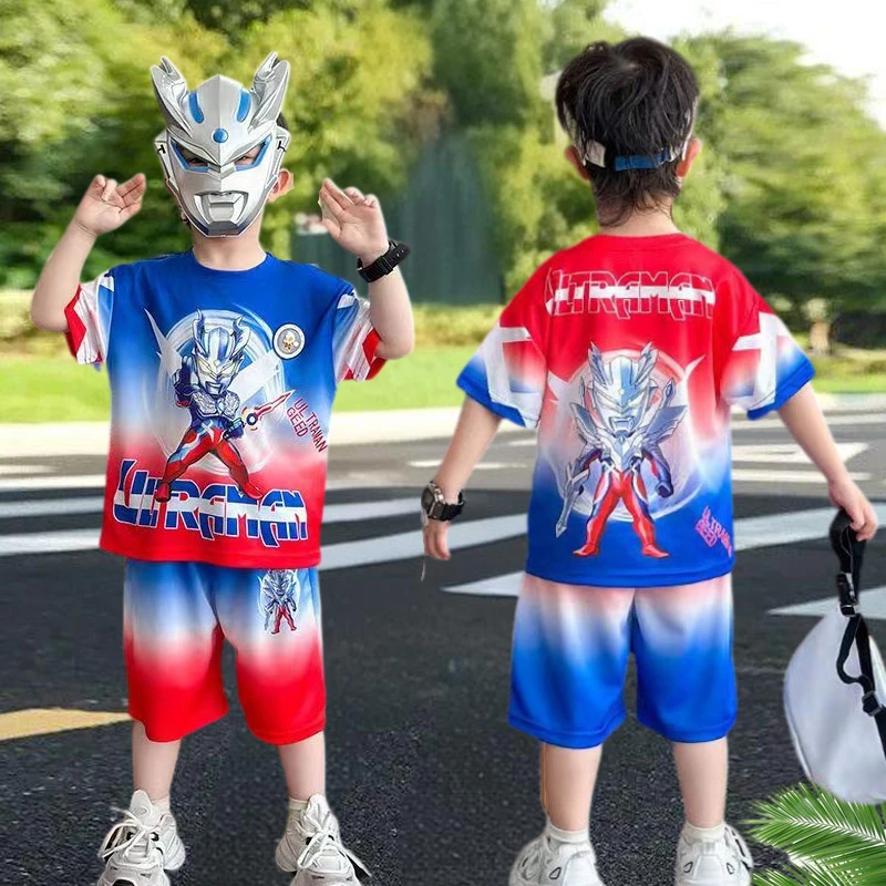 奥特曼男童套装速干衣服2025夏季儿童新款夏装短袖两件套洋气时尚