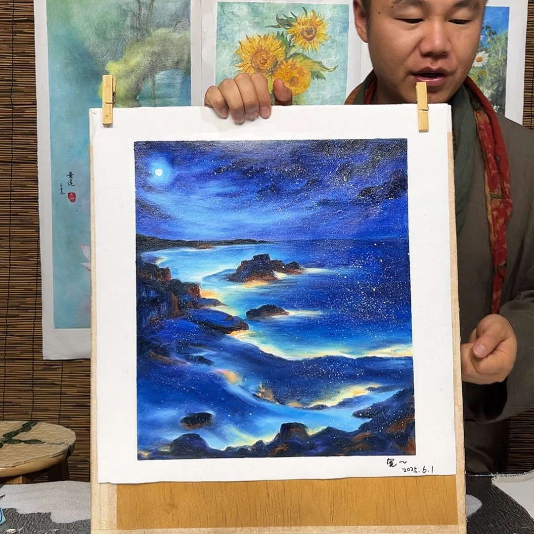 油画行路人小院绘画作品竞拍