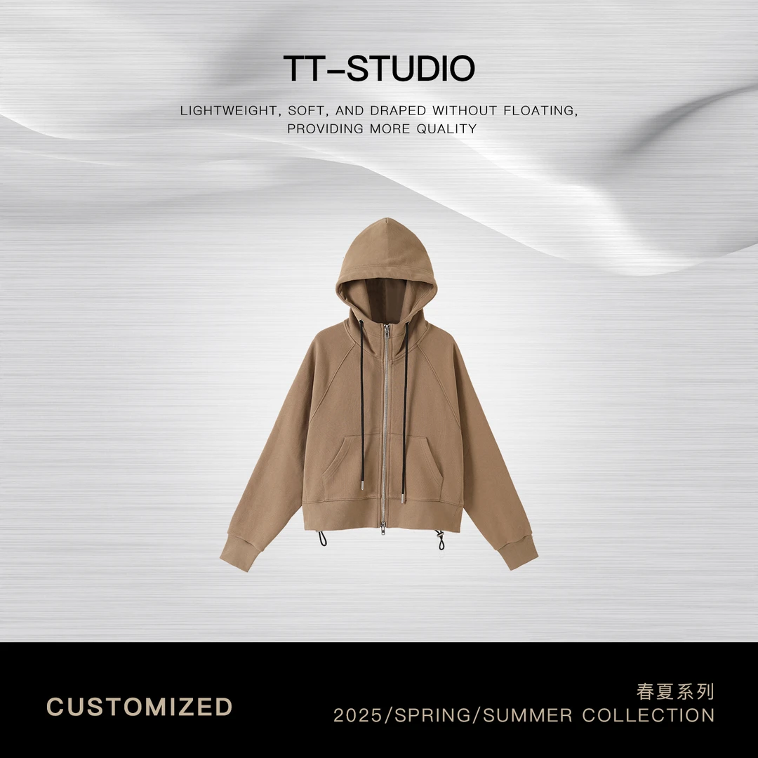 TT【戚风卫衣】春夏新品纯棉休闲简约拉链连帽卫衣外套TT-11W9863