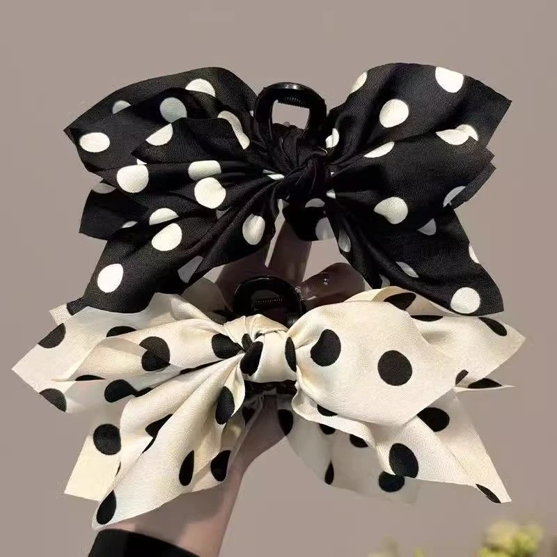 波点蝴蝶结抓夹复古法式夹子女饰品日韩发饰发夹森法式波点抓夹