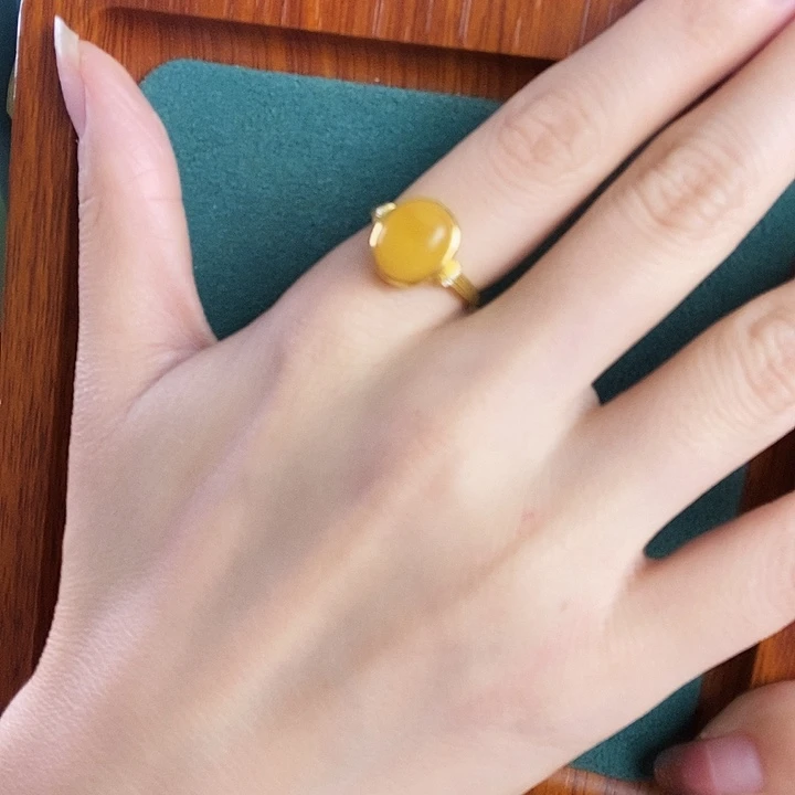 银S925镶嵌蜜蜡戒指戒指