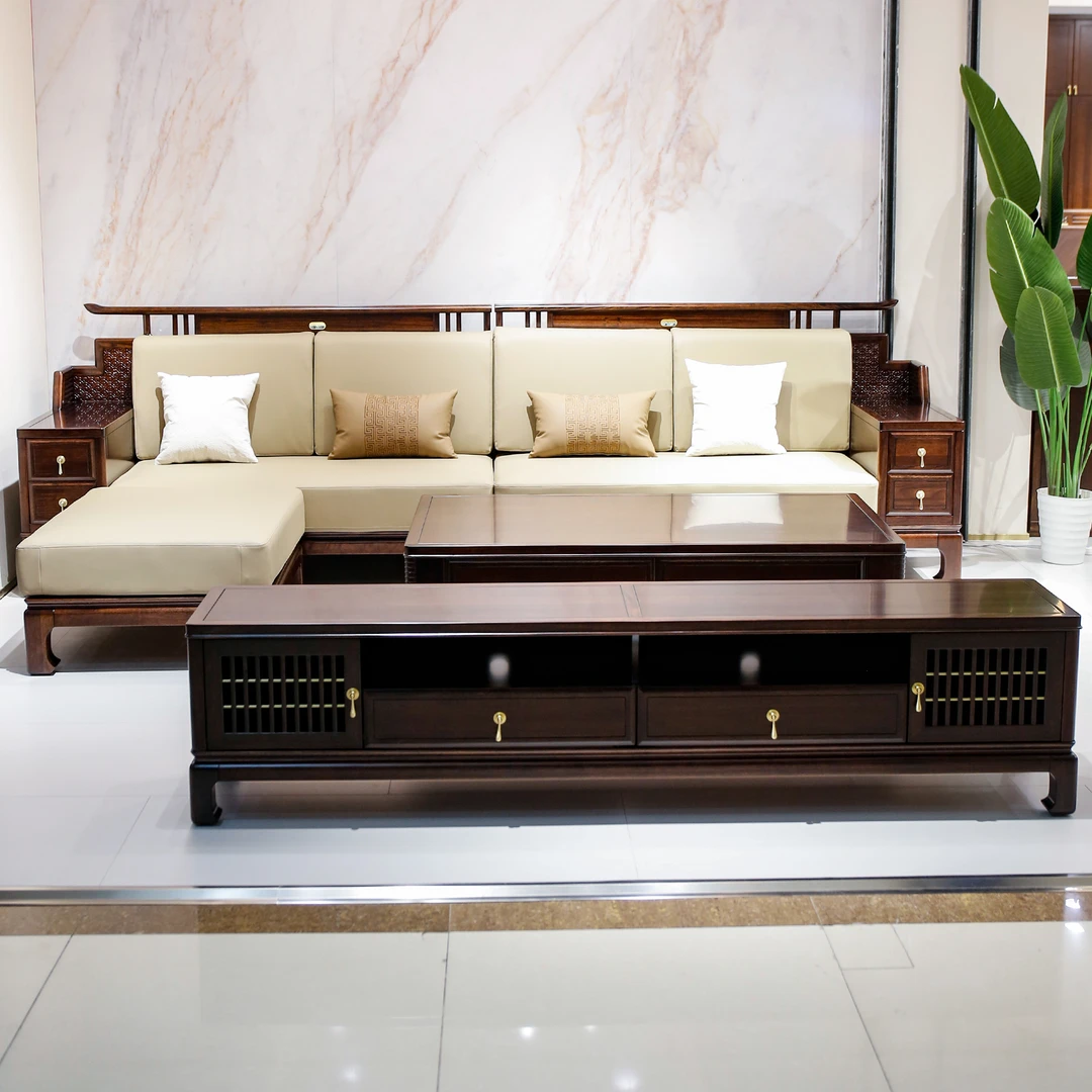 （大利家具）004-N829转角沙发829茶几829电视柜黑檀木新中式