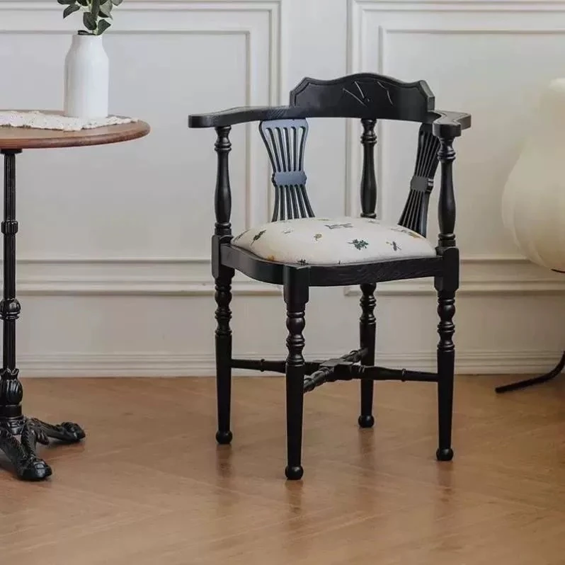 中古风三角椅实木餐桌椅单椅诧寂风靠背设计式复古餐桌椅家用