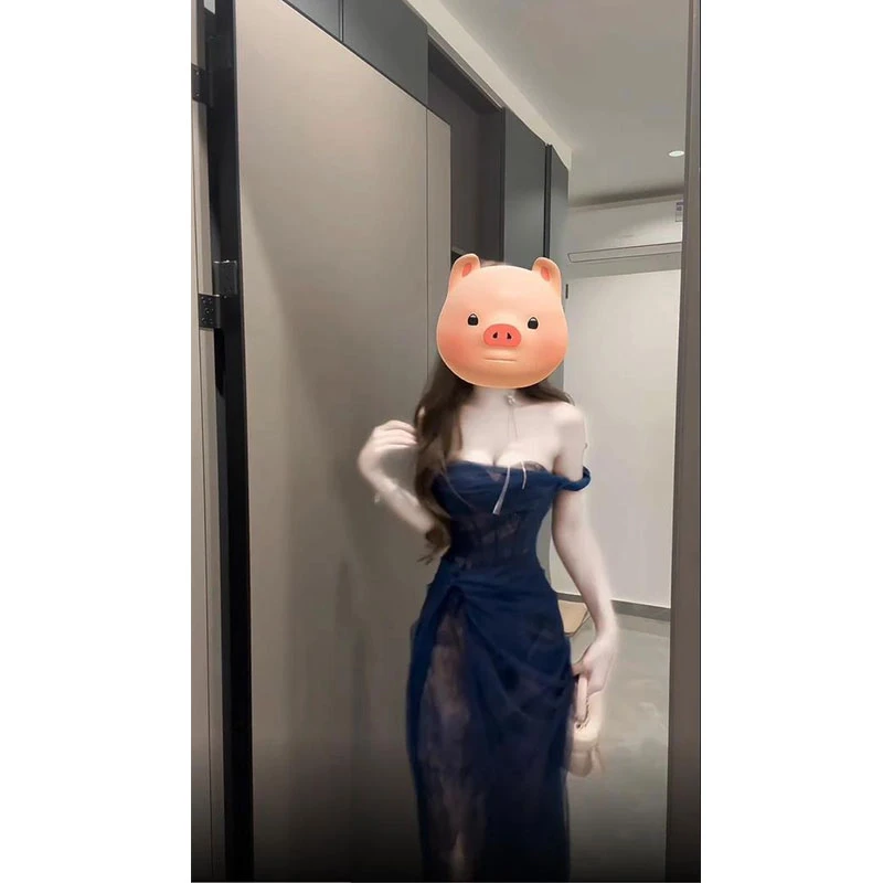 御姐蕾丝一字肩连衣裙女收腰高级感轻奢礼服细闪气质名媛法式纯欲