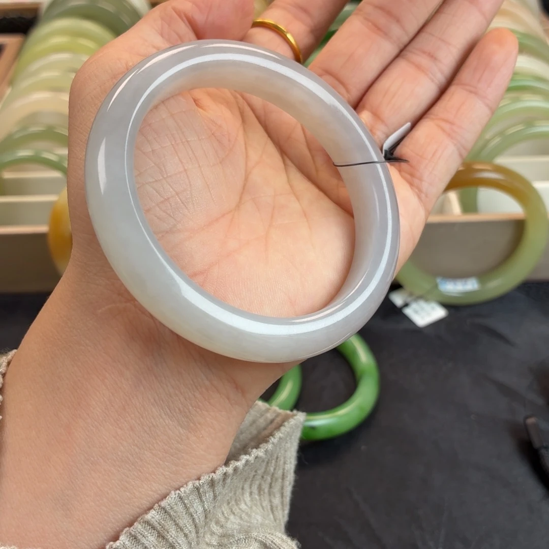 和田玉未镶嵌手镯烟紫12