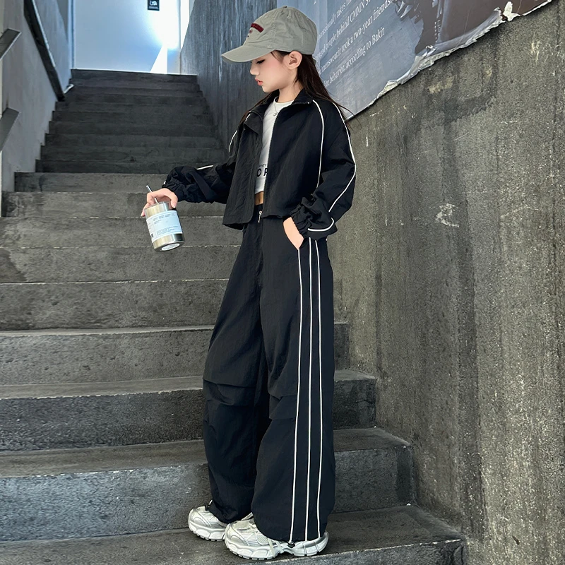 女童春秋装速干套装2025春季新款洋气潮酷中大童运动休闲两件套潮