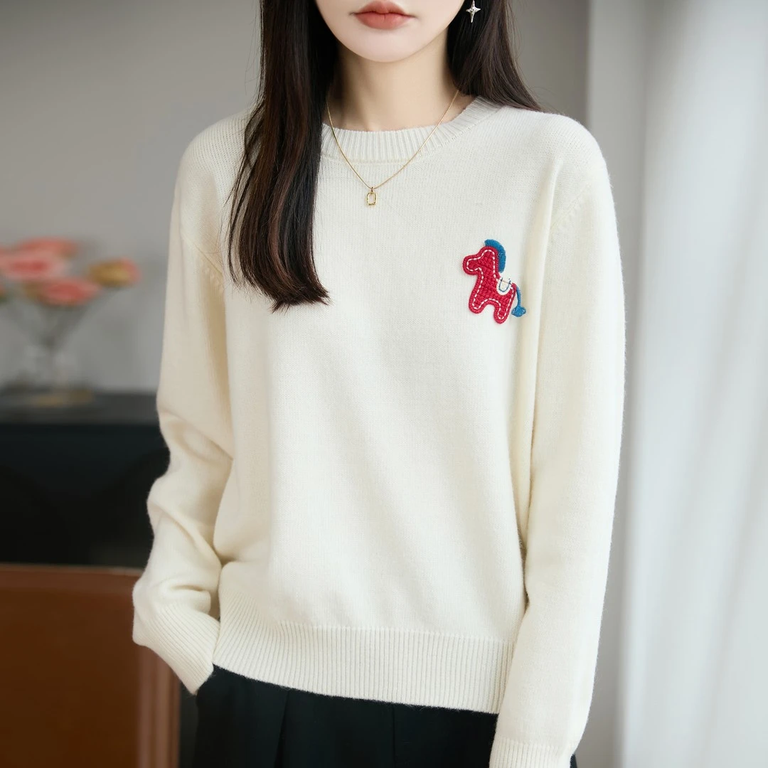 【蜜熊绒卡通马】小马刺绣蜜熊绒针织衫女欧洲站新款欧货女时尚2170