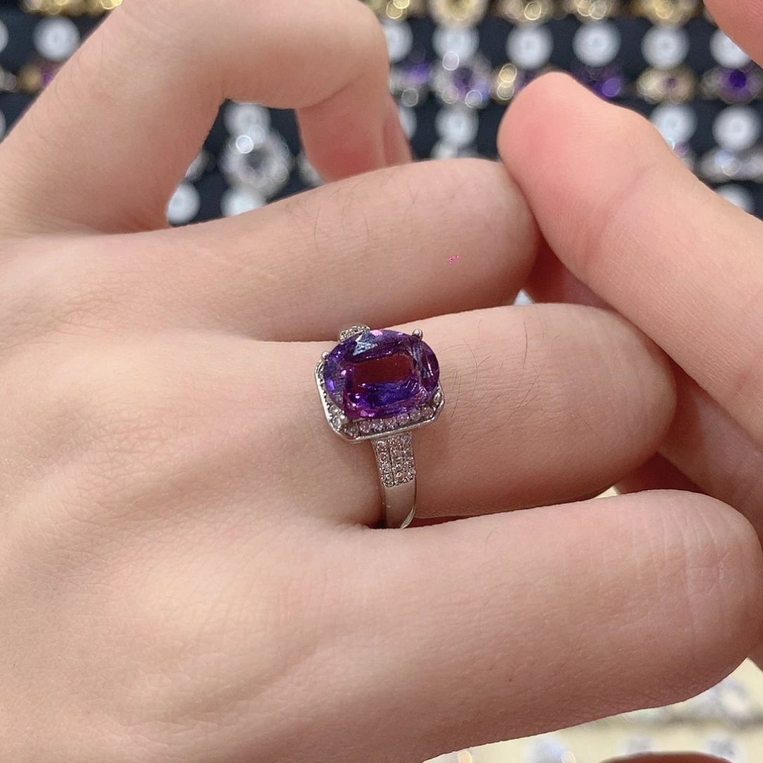 紫晶戒指银S925镶嵌一**你