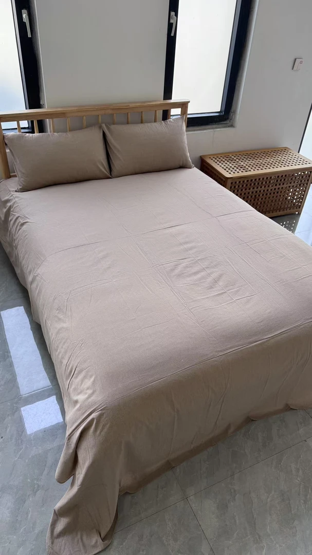 100棉简约水洗棉格子素色加大床单245*270