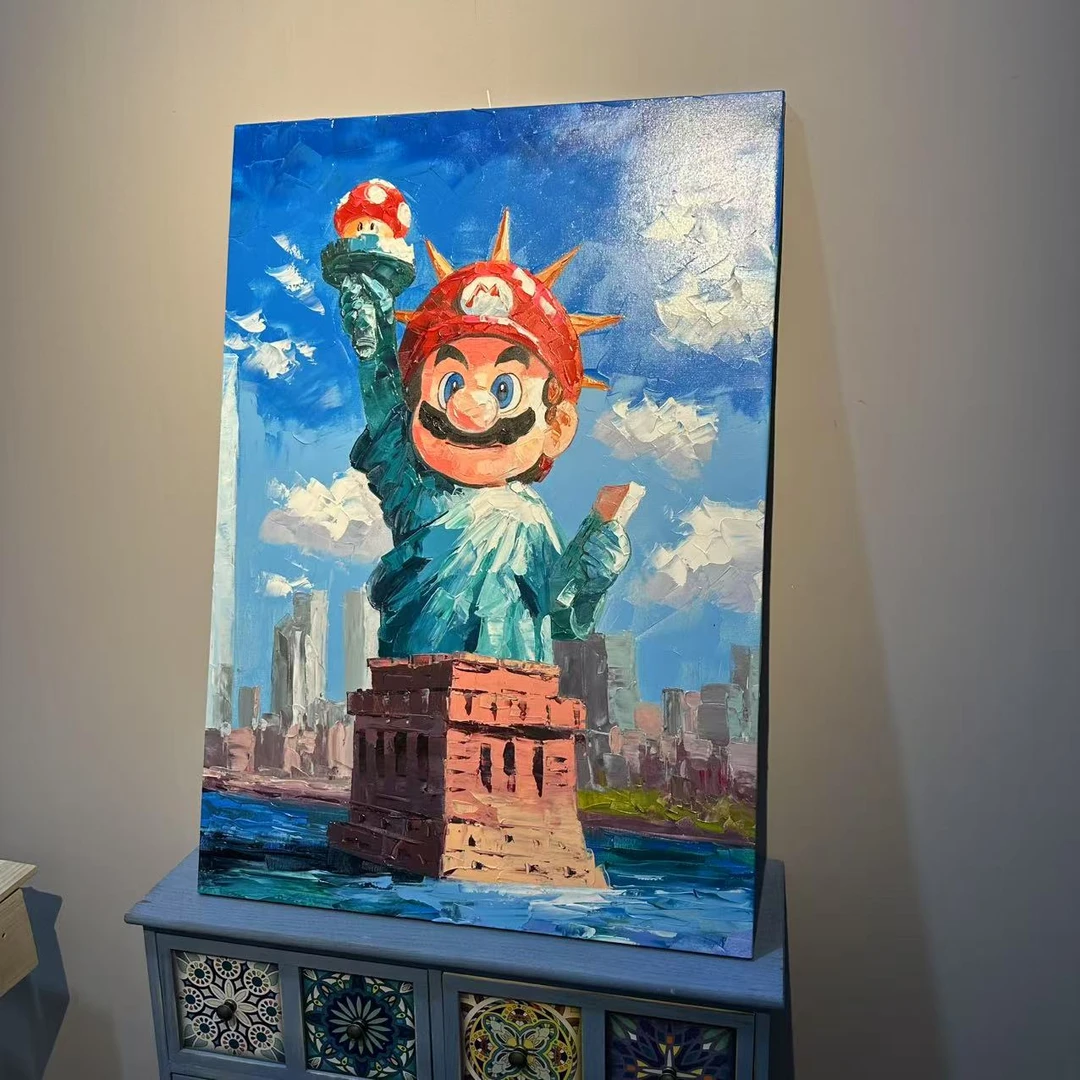 【纯手绘油画】玄关客厅房间装饰挂画马里奥油画