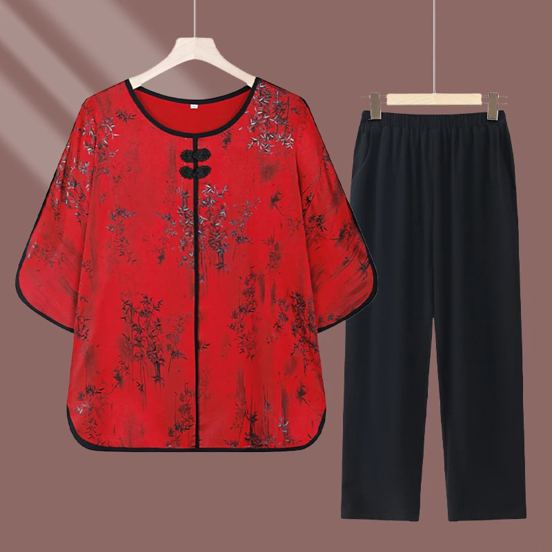妈妈装夏装新款两件套女中老年人休闲t恤奶奶夏季套装老太太衣服