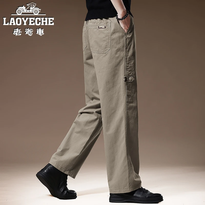 老爷车高端美式纯棉休闲裤秋冬季男款宽松大码长裤阔腿复古直筒裤