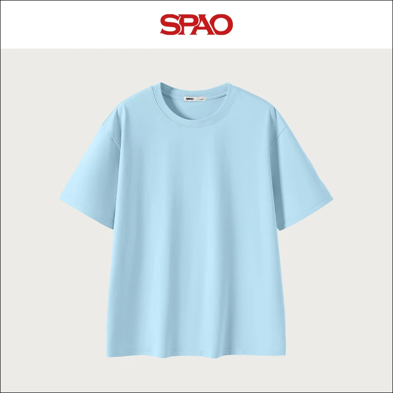 SPAO韩国同款2025夏新款男女同款时尚宽松显瘦纯棉圆领短袖T恤YC