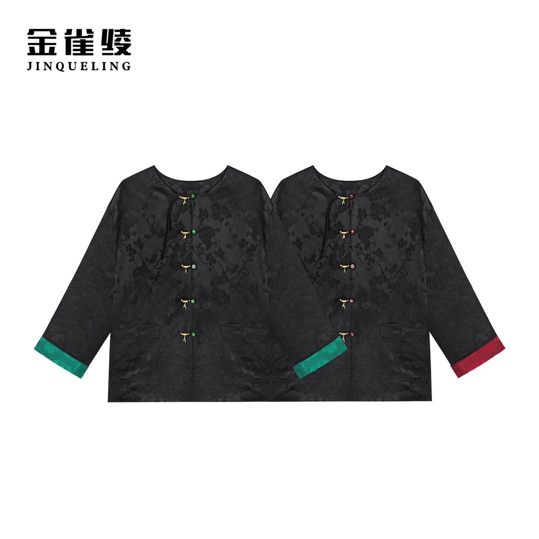 金雀绫【金竹报喜】新中式国潮风圆领提花设计师款外套SZ1T38