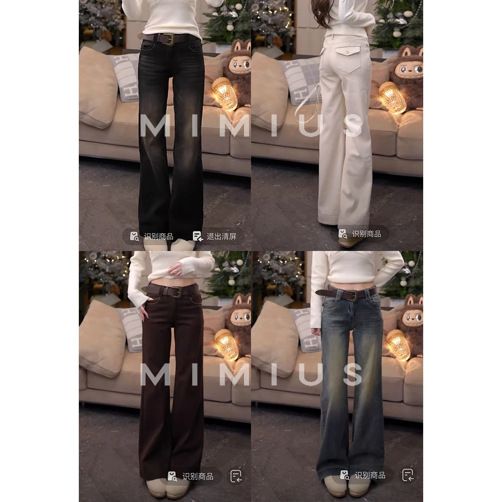 【mimius】P 四面弹加绒加厚超显比例显瘦中腰微喇牛仔裤 WG11118