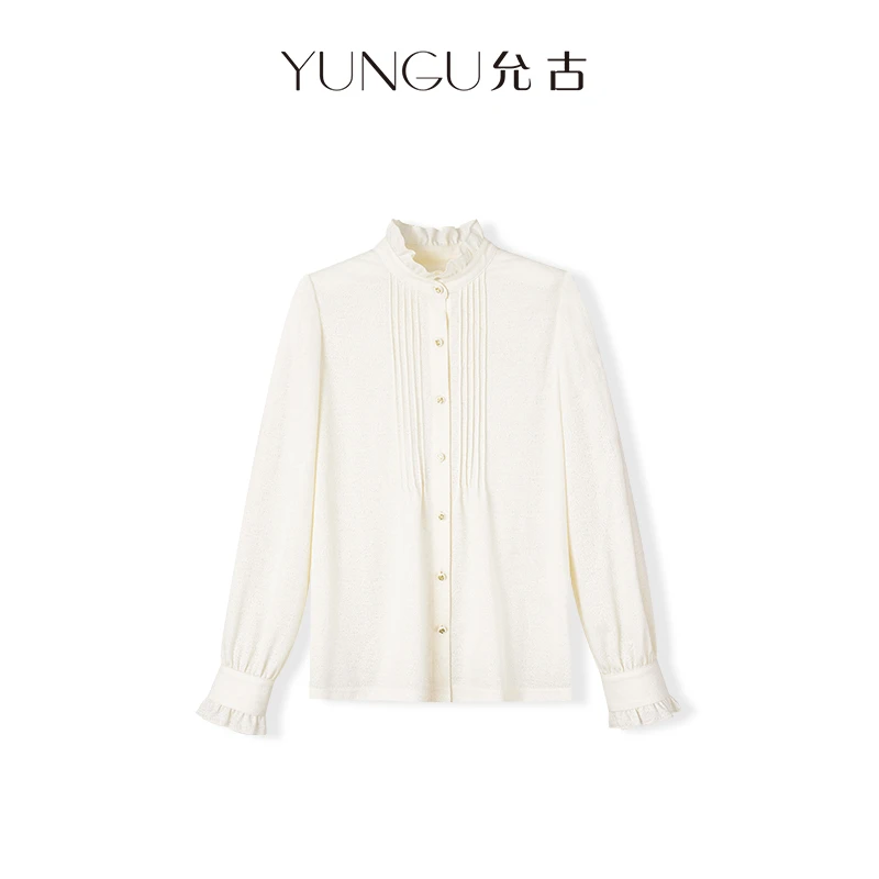 YUNGU允古【F26】【双12年终大促】法式感木耳花边领气质衬衫秋装款C