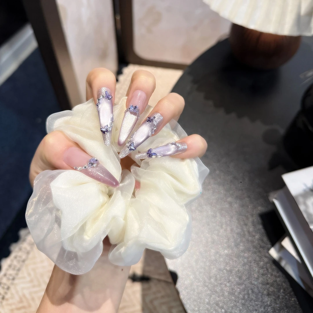 【紫月】纯手工可拆卸显白轻奢百搭紫色系猫眼美甲穿戴甲贴
