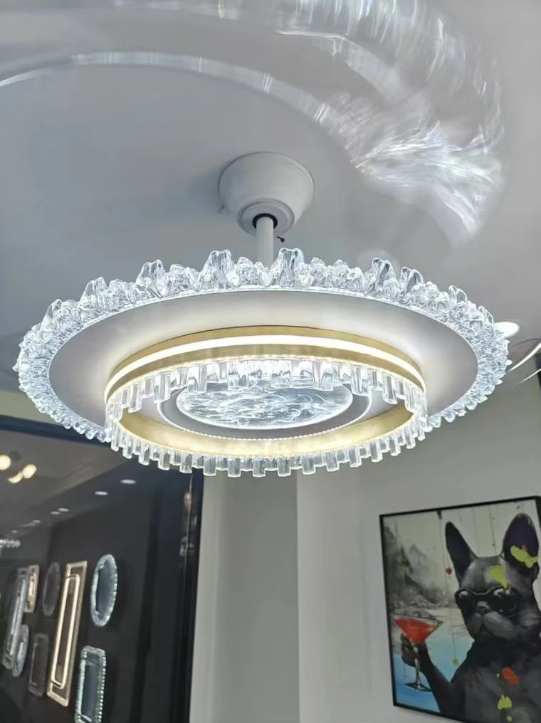 新款云雾水晶52寸现代简约隐形大气可调节智能语音风扇卧室餐厅灯