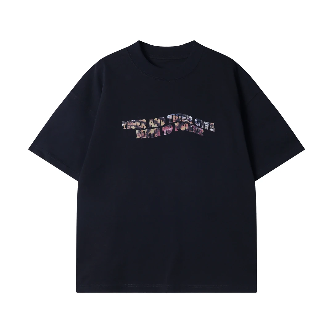 夏季新款时尚个性韩版印花彩色字母圆领短袖T恤嘻哈潮流百搭上衣