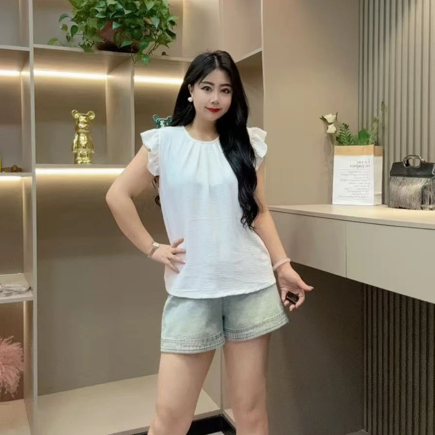 夏季半袖-雨 9608时尚潮流花边袖洋气设计百搭款胖MM大码女装新款