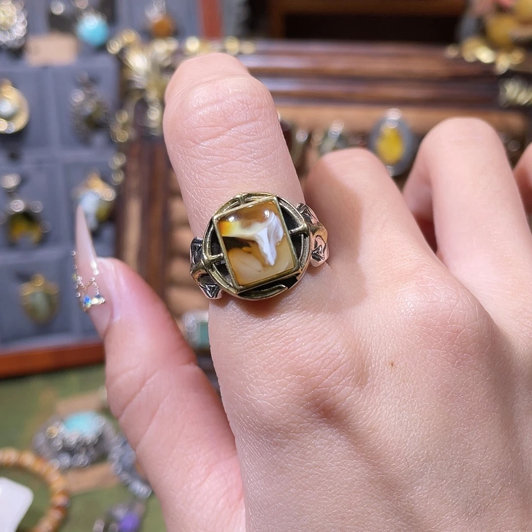 琥珀银S925镶嵌戒指