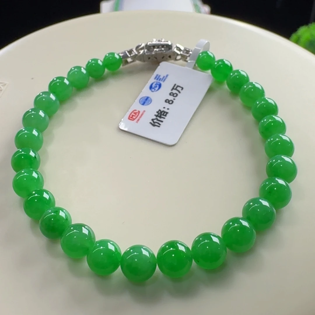 翡翠未镶嵌手链力推！！满色阳绿单圈卡5-6.2mm