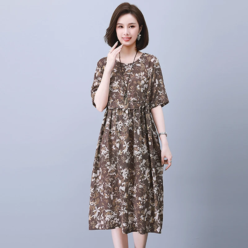 碎花连衣裙女中长款2025夏季新款中年妈妈气质收腰显瘦休闲a字裙