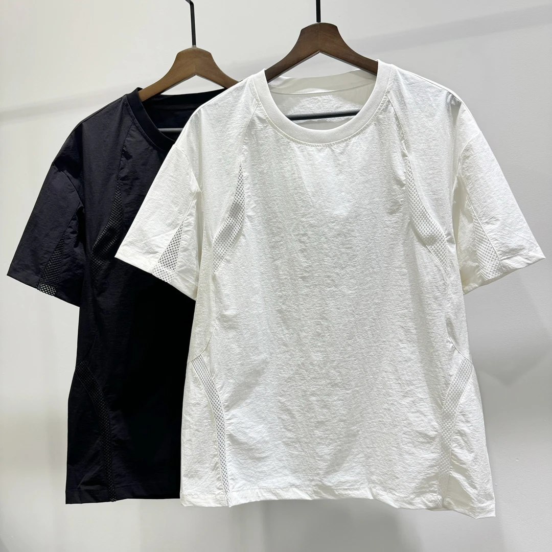 3夏季休闲透气圆领短袖T恤潮牌INS男士拼接宽松百搭日常纯色上衣