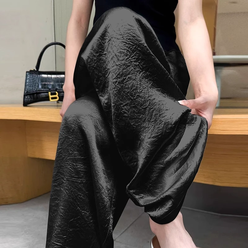 La Chapelle/拉夏贝尔醋酸缎面阔腿裤2025年夏季薄款新款宽松垂感