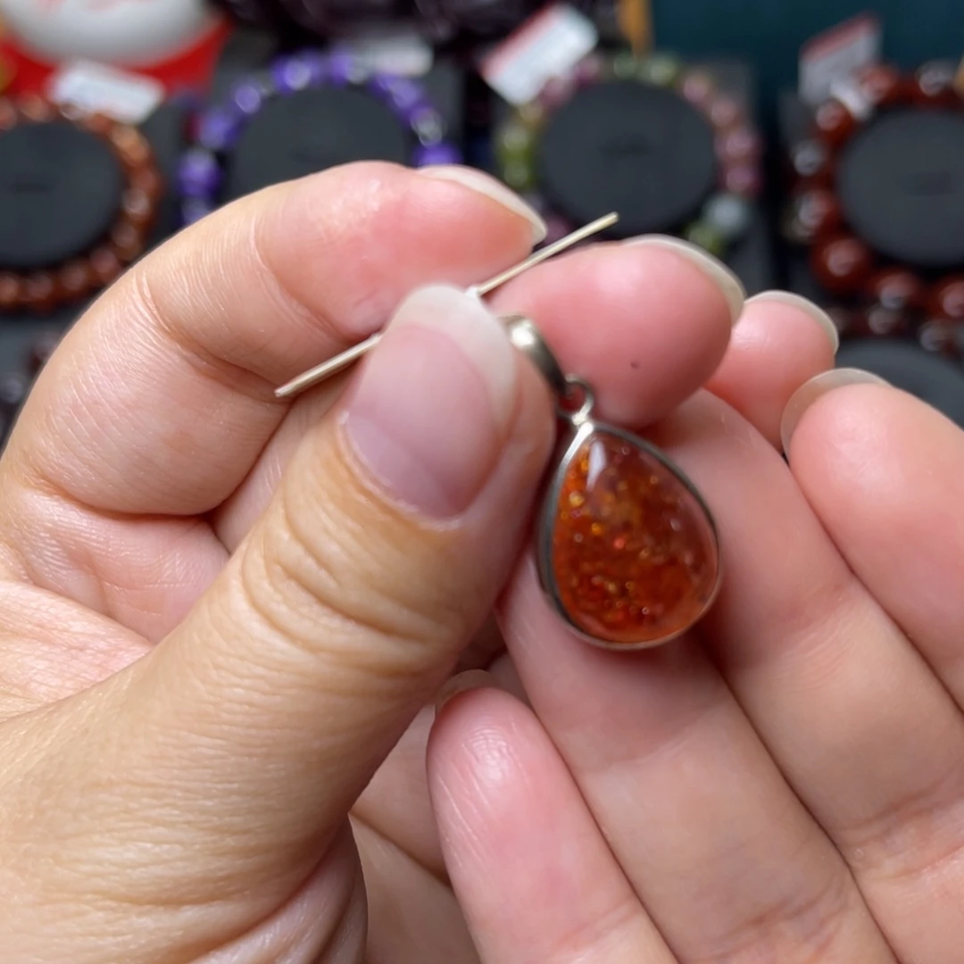 手链长石银S925镶嵌金太阳吊坠