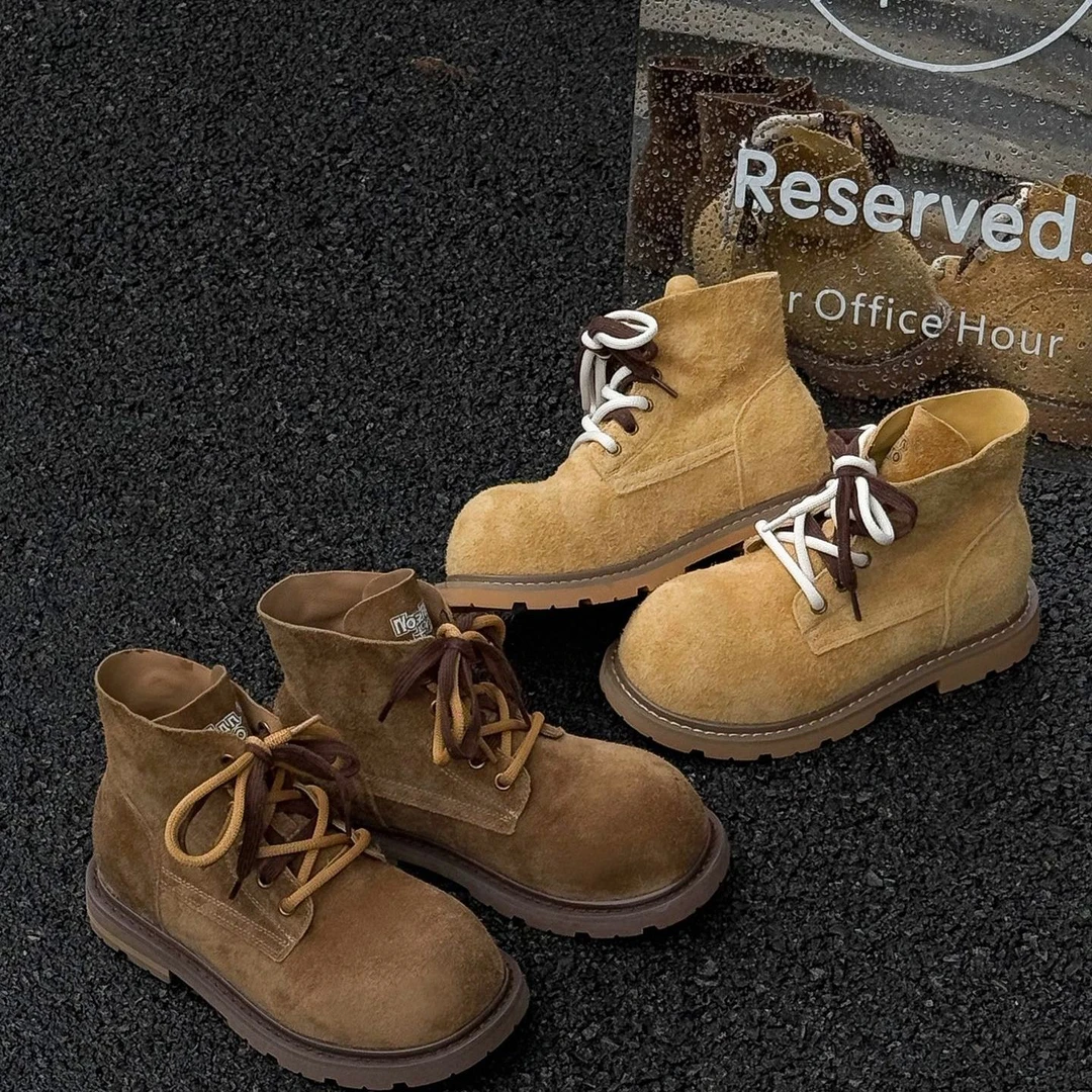 2025早秋新款大头厚底百搭马丁靴女英伦风增高擦色复古休闲短靴潮