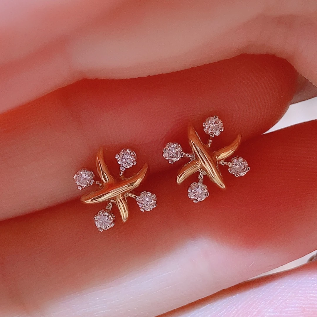 实验室培育钻石18K金镶嵌耳饰0.2ct 米字耳钉