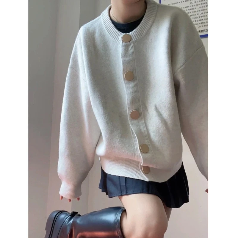 春季新款慵懒风长袖开衫毛衣宽松上衣针织衫外套女装圆领