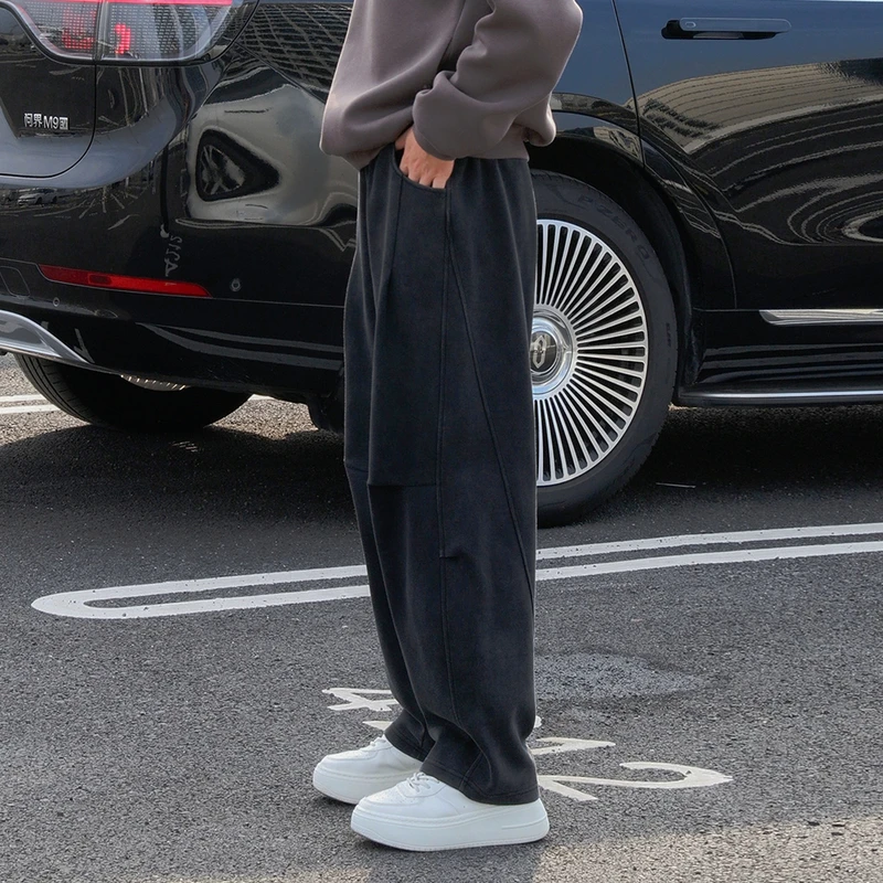 【美式小众褶皱】水洗重磅卫裤男士秋冬宽松阔腿弯刀拖地裤直筒裤子