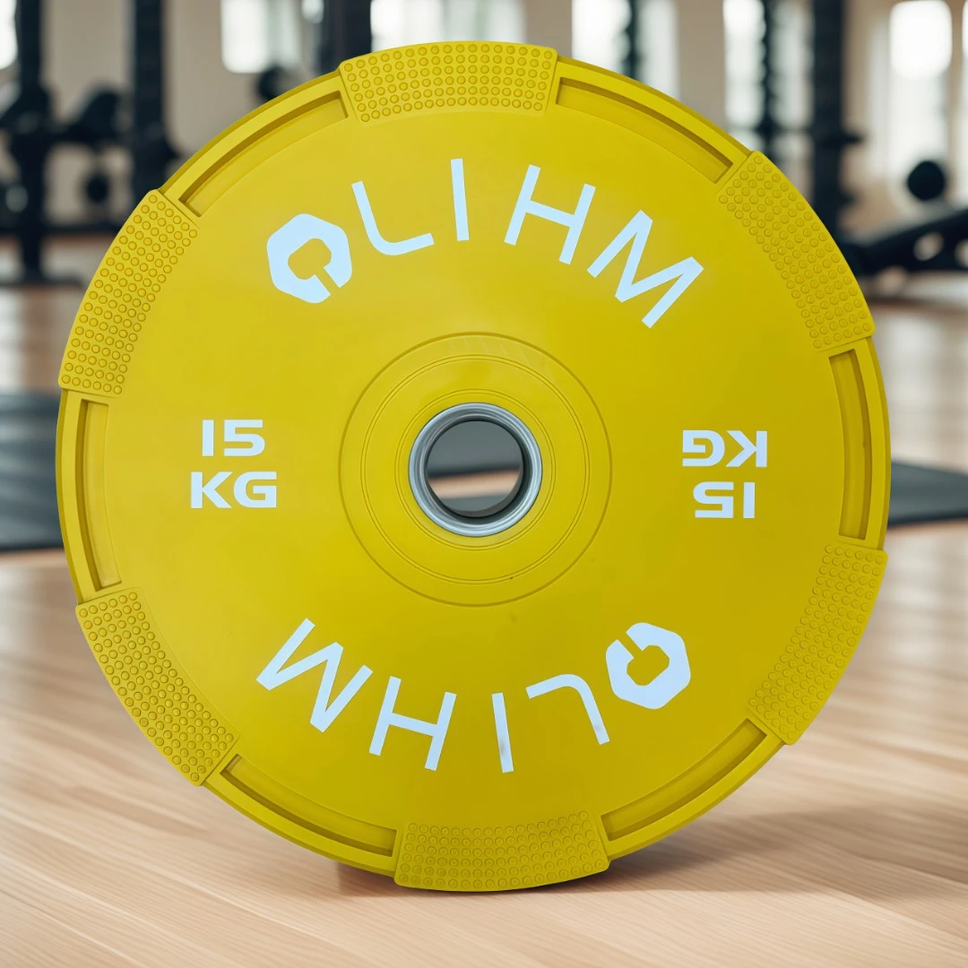 全胶45厘米直径杠铃片大孔举重臀桥深蹲硬拉竞技片手抓凹槽款