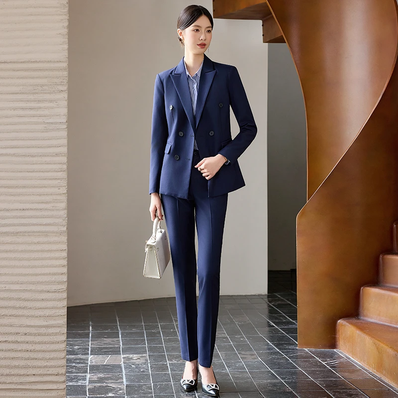 高端西装套装女秋冬气质通勤职业装时尚双排扣正装修身干练工作服
