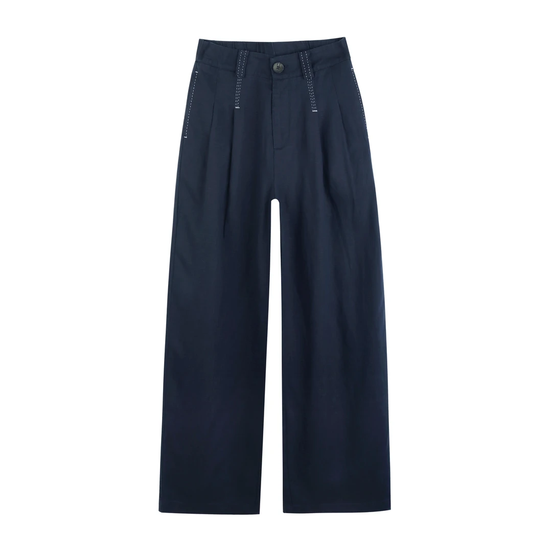 【主角时刻】2025夏季莱赛尔亚麻直筒休闲裤女薄款阔腿长裤008