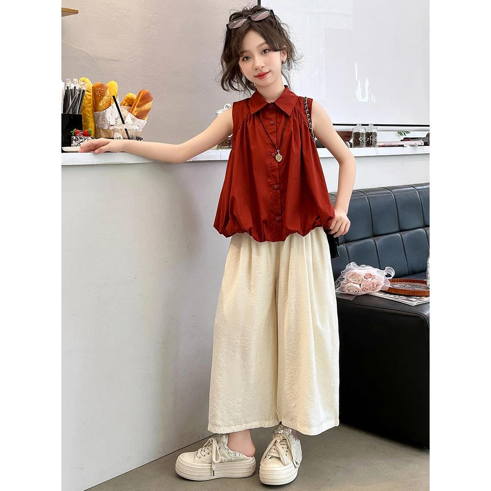 英国MK&DK儿童夏装短袖套装2025新款女中大童女孩衬衫两件套