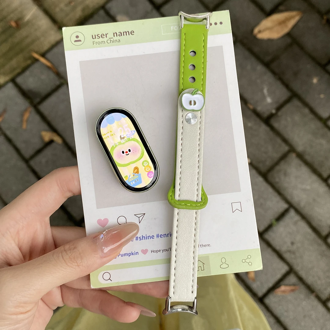 适用小米手环10表带9/8通用NFC版配件夏天清新青苹果小众反扣腕带