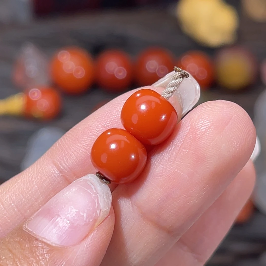 南红玛瑙阿东寨老南红老型珠9x8未镶嵌