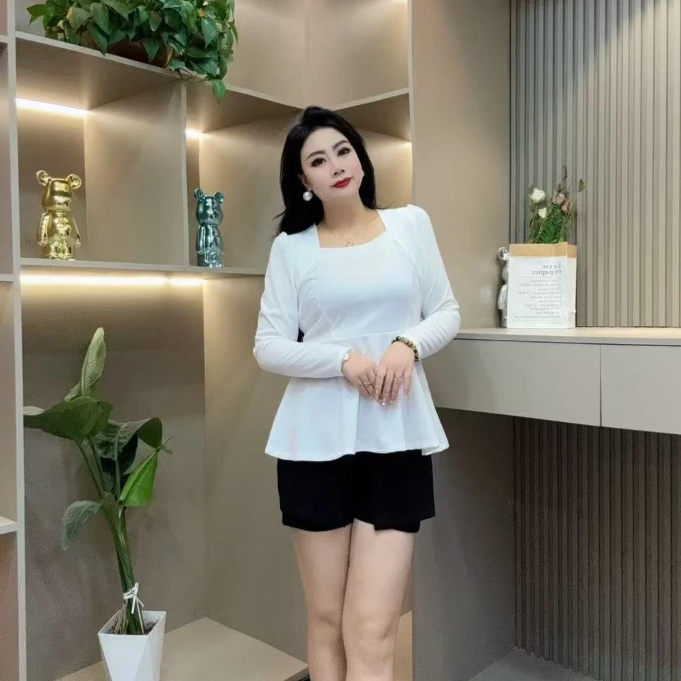 春季洋气小衫-璐 8817时尚休闲显瘦潮流收腰打底胖MM大码女装新款