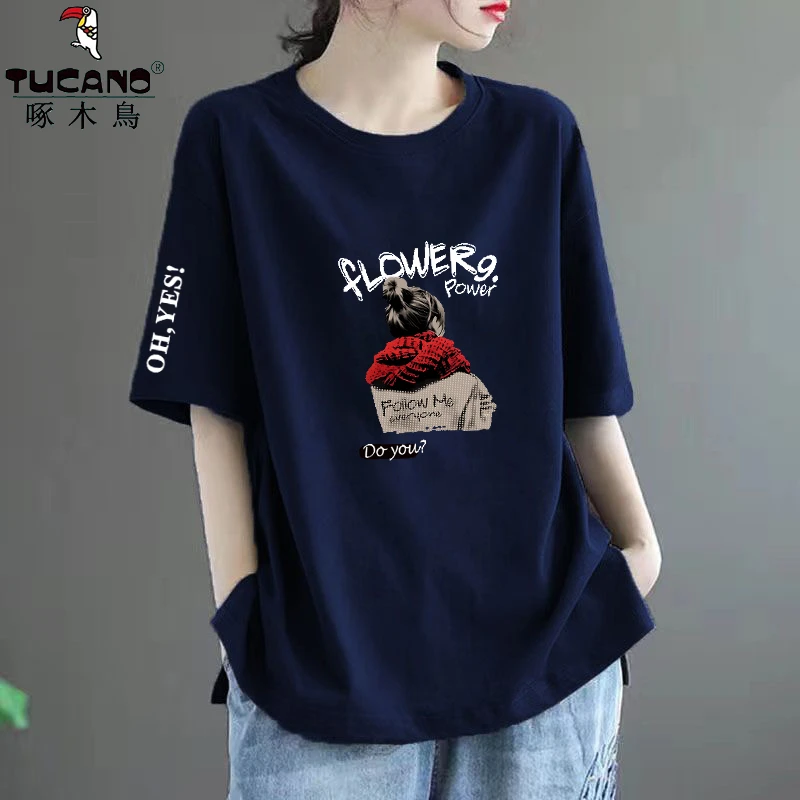 啄木鸟纯棉简约小众美式复古高街潮流T恤港味chic宽松显瘦上衣ins
