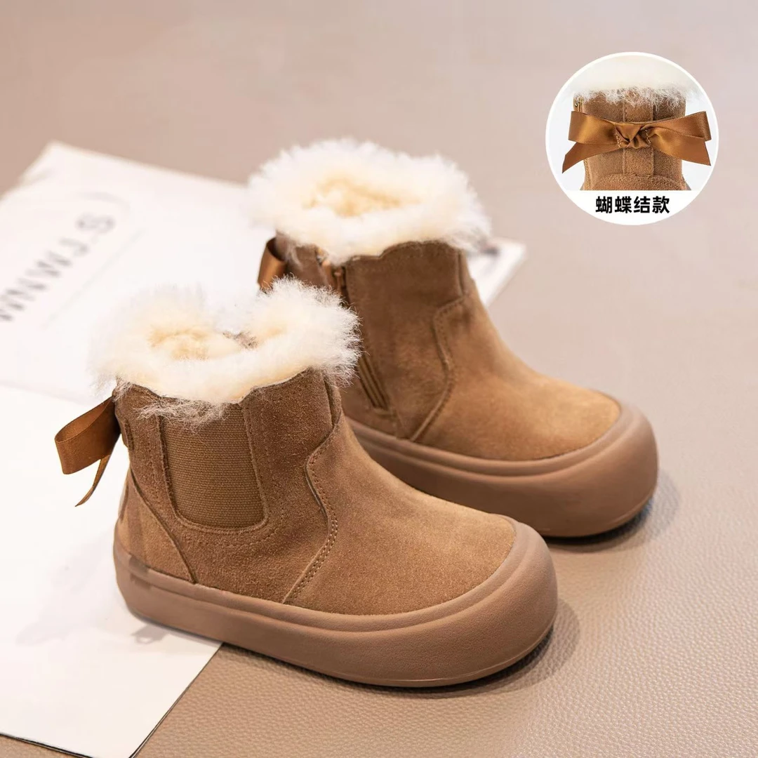 女童鞋雪地靴2025新款冬季儿童棉鞋加绒靴皮毛一体防滑保暖加厚鞋