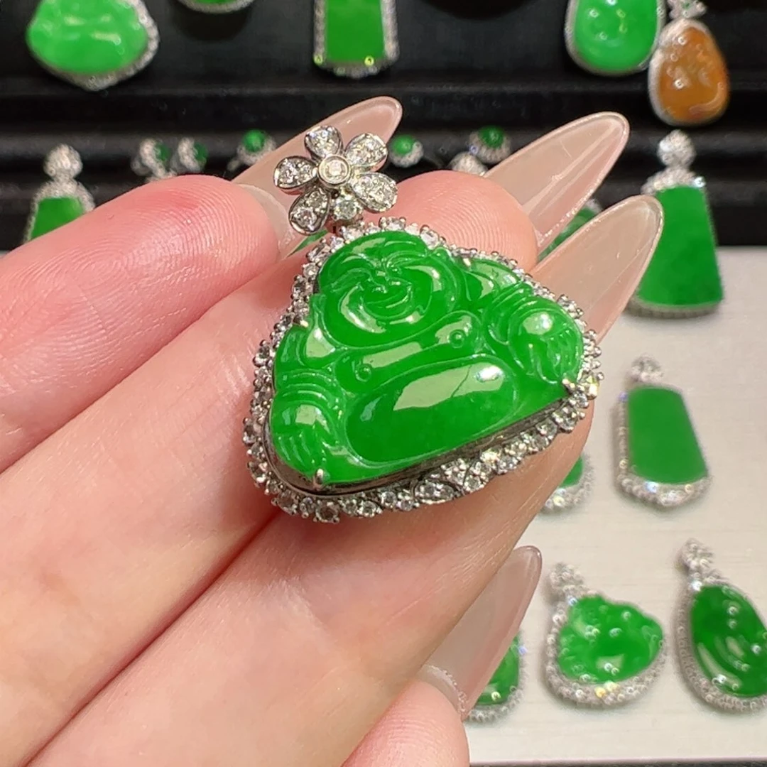 翡翠18K金镶嵌吊坠(不含链)
