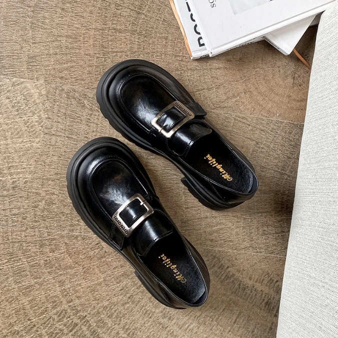 【鑫蕾】英伦风厚底乐福鞋女款时尚方扣复古小皮鞋036-30