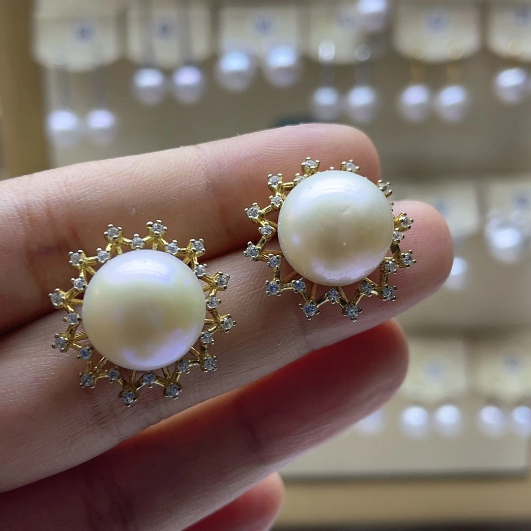 银S925镶嵌淡水珍珠耳饰